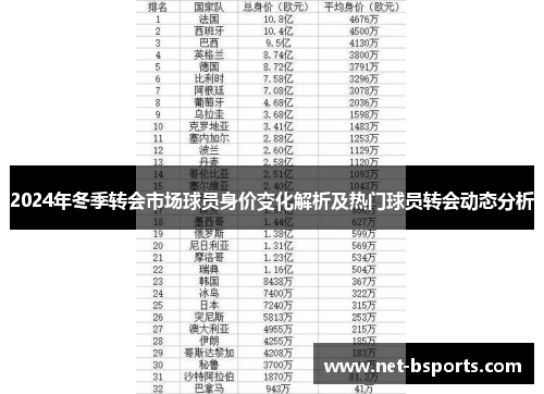 2024年冬季转会市场球员身价变化解析及热门球员转会动态分析